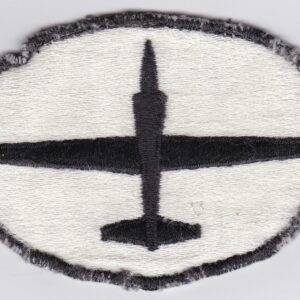 A black and white patch with a plane on it.