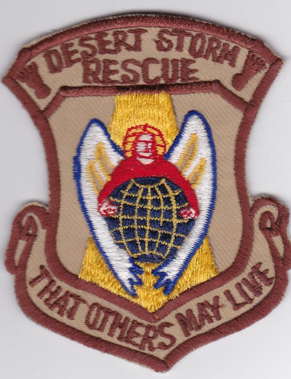 Desert storm rescue patch.
Product Name: USAF Patch Spec Ops b 55 SOS Special Operations Squadron Rescue Desert Storm

Revised Sentence: USAF Patch Spec Ops b 55 SOS Special Operations Squadron Rescue Desert Storm.