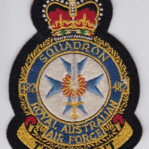 A RAAF Patch Sqn Royal Australian Air Force c 482 Squadron Crest with the name of the royal australian air force.