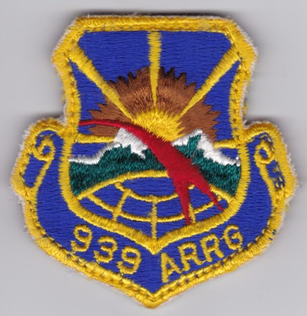 A USAF Patch Rescue c 939 ARRG Aerospace Rescue Recovery Group b with the logo of the air force.