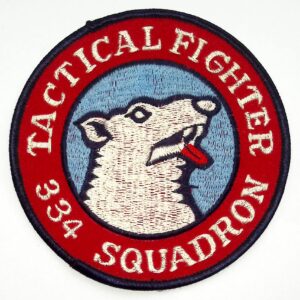 RNoAF Norwegian 334 Squadron Skv F 104 Starfighter Patch Polar Bear Head on Blue Disc With Wide Red Border With Tactical Fighter 334 Squadron Written On It